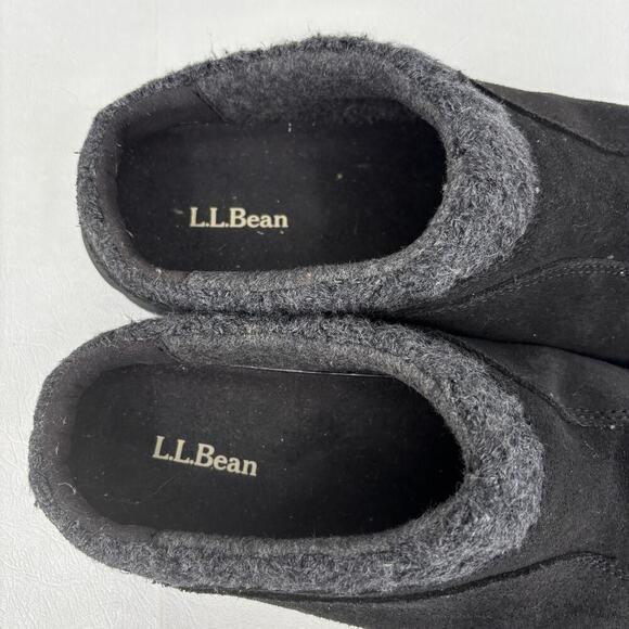 L.L. Bean Clog Women's Size 8 Black Suede North Haven Knit Trim Slip On Comfort - Picture 8 of 11